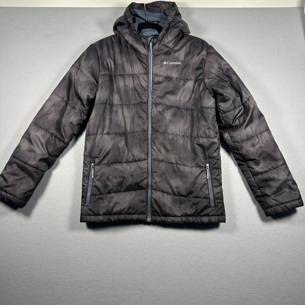Columbia Boys Youth XL 18/20 Camo Puffer Jacket Hooded Full Zip Insulated Gray